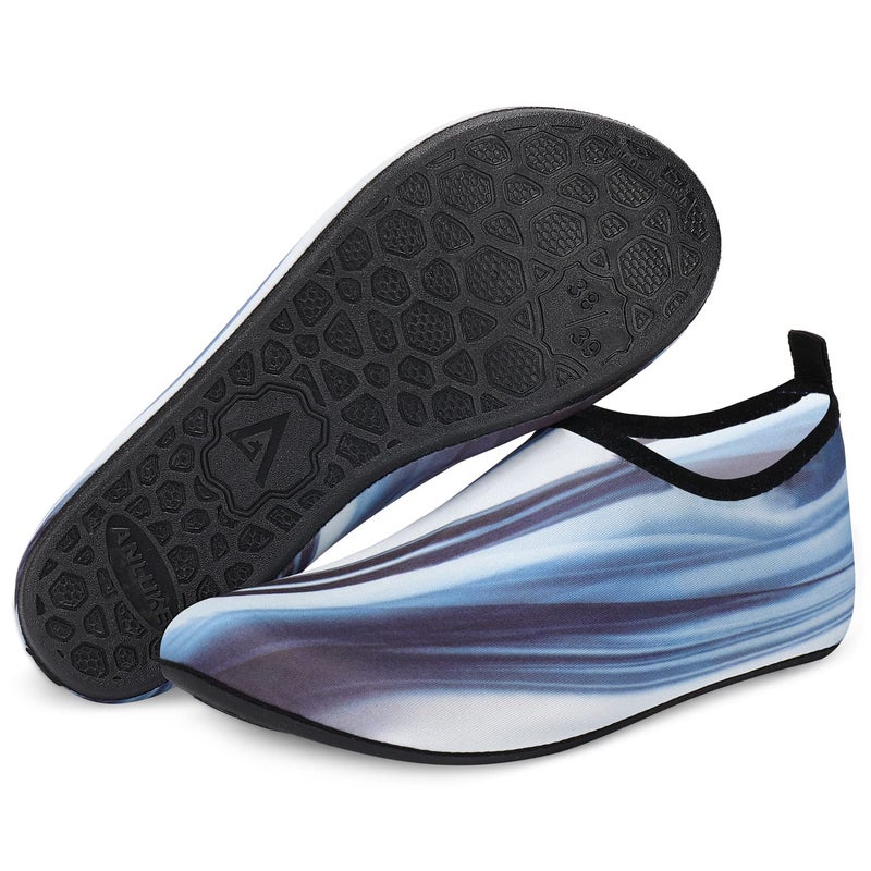 ANLUKE Water Shoes Barefoot Aqua Yoga Socks Quick-Dry Beach Swim Surf Shoes for Women Men Grey/Stripe 40/41 - Image 1